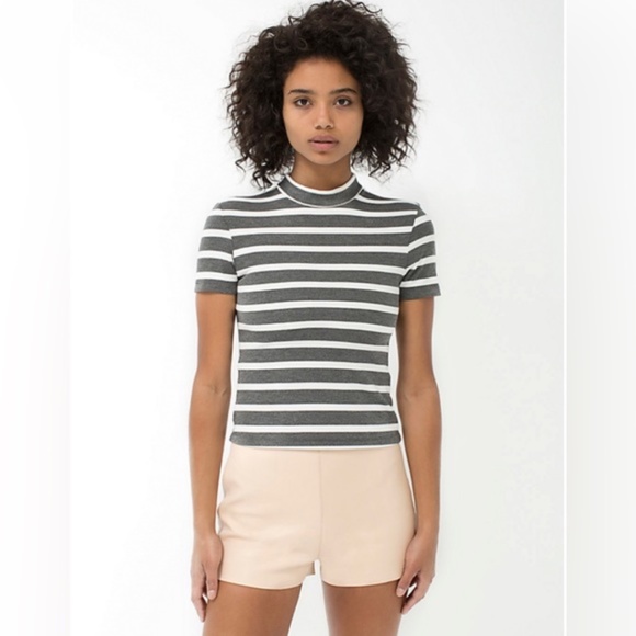 American Apparel Ponte Mock Neck Striped Top - Picture 1 of 3